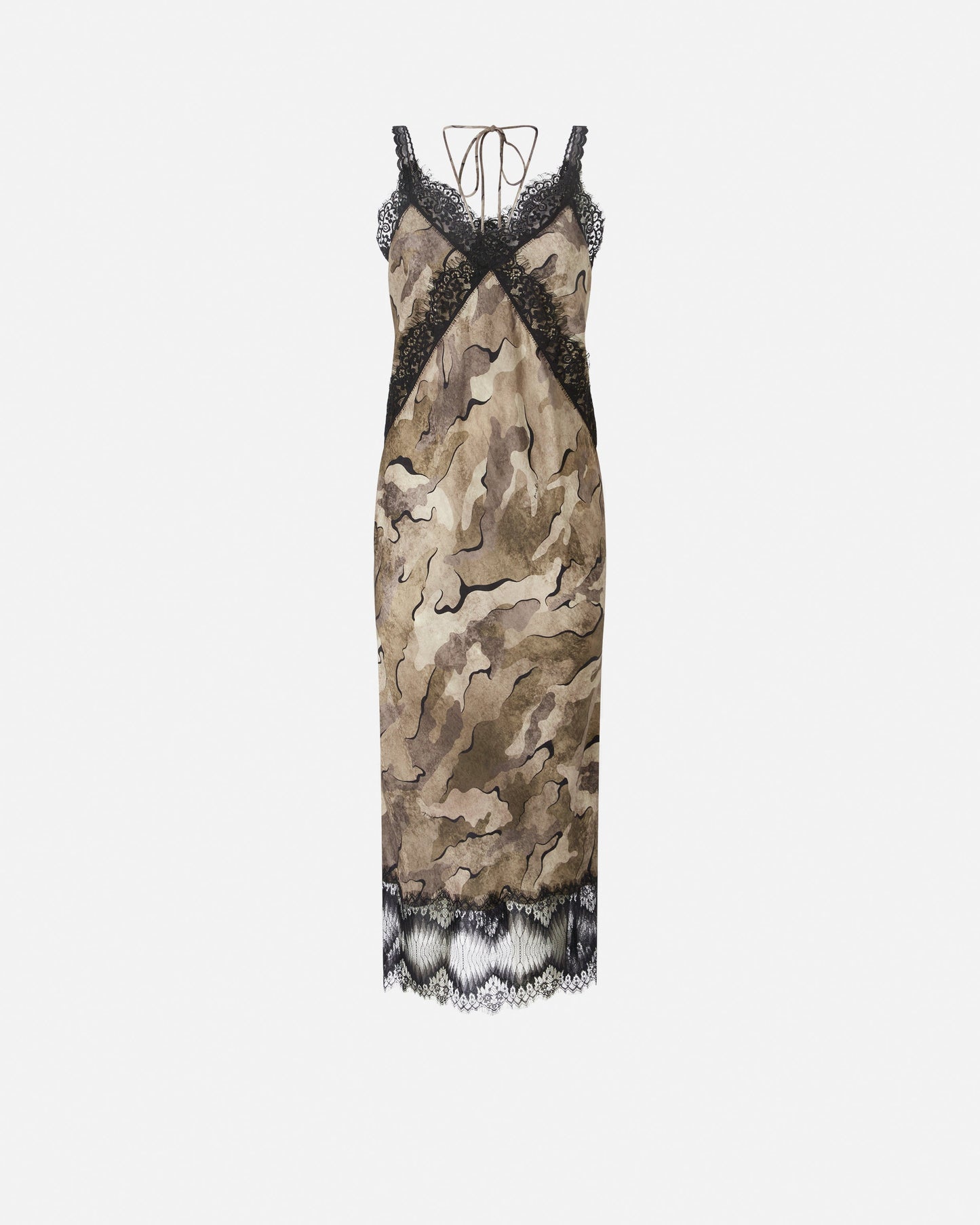 Camouflage midi slip dress with lace