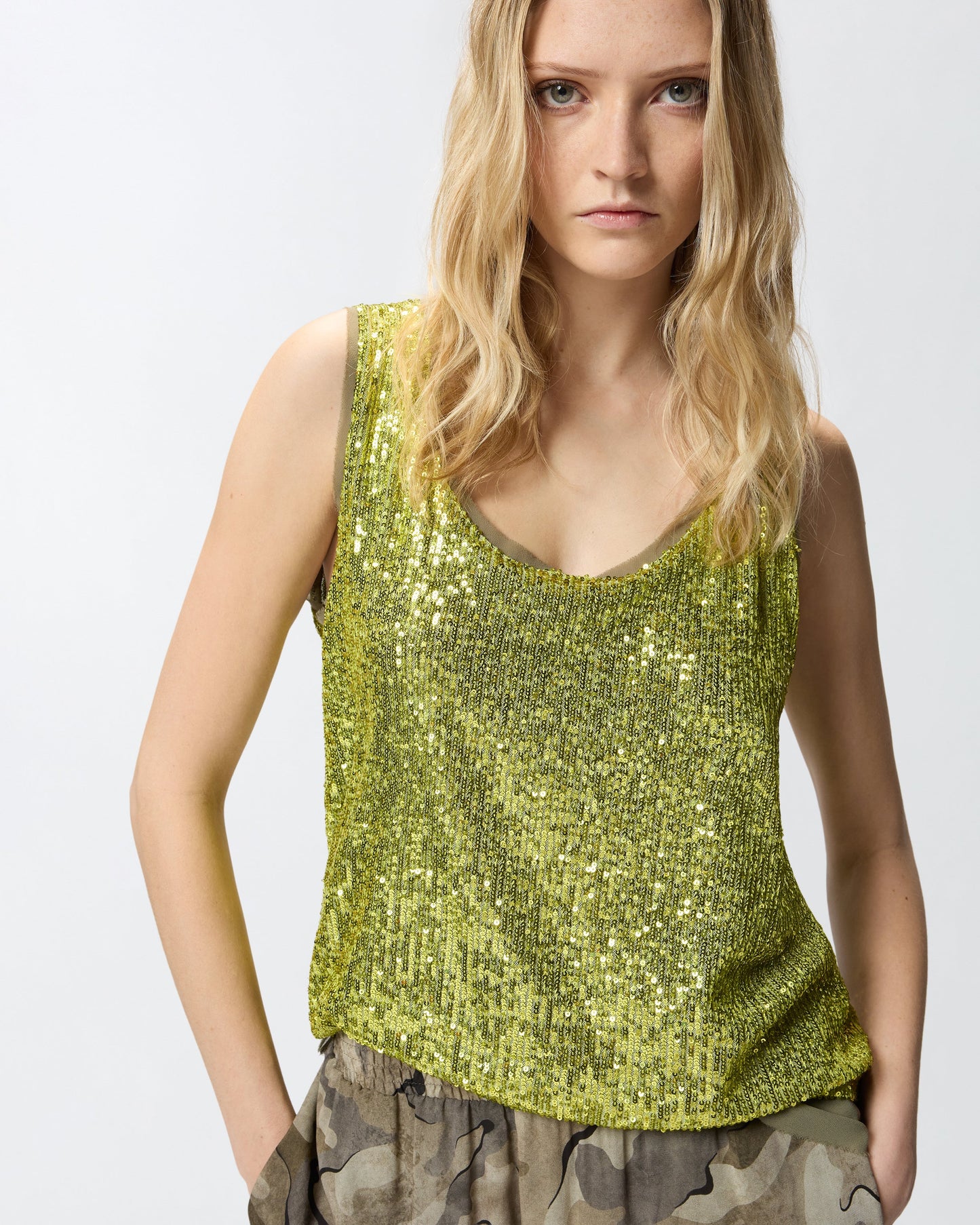 Fully sequinned vest top