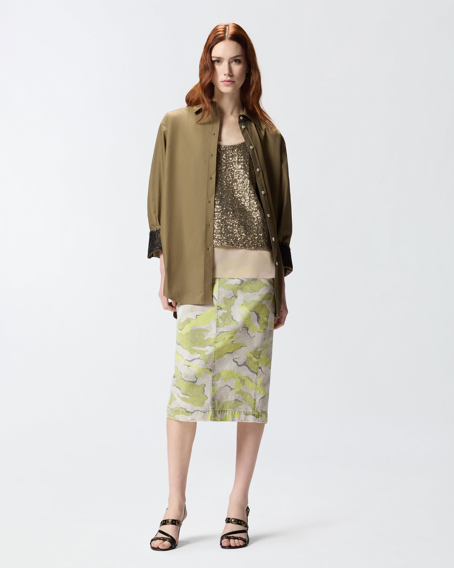 Camouflage calf-length skirt