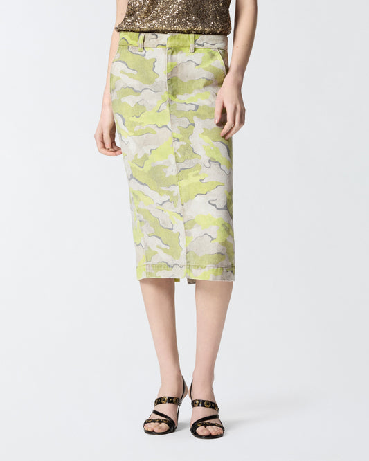 Camouflage calf-length skirt