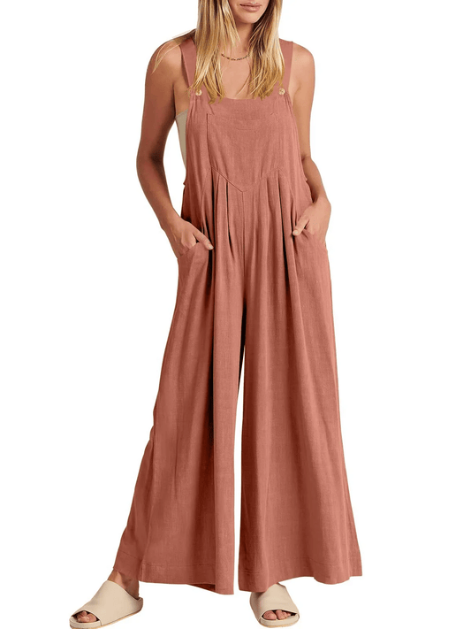 Ärmelloser Jumpsuit mit weitem Bein und Taschen