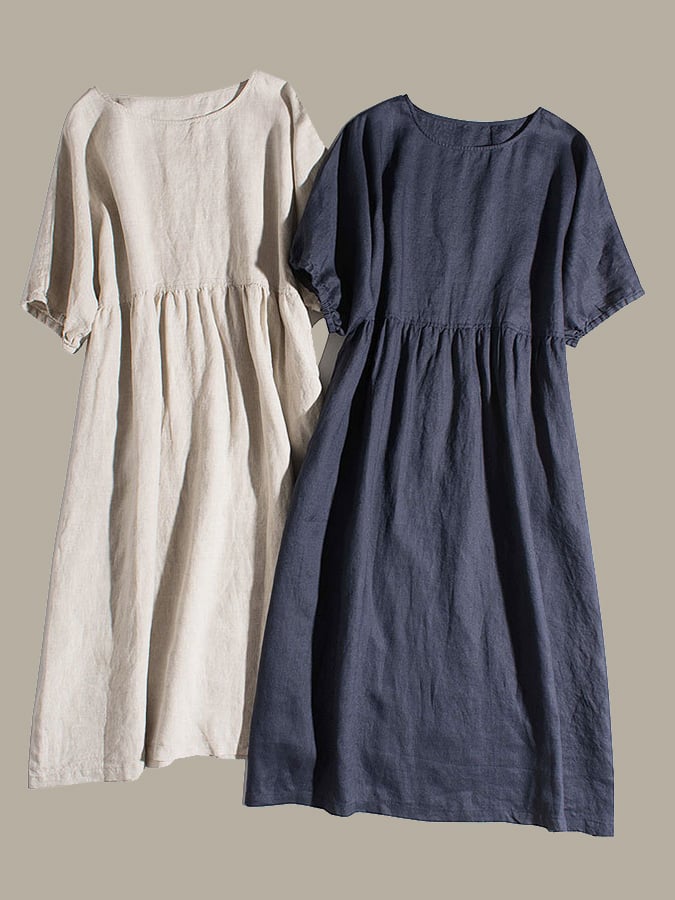 Literarisches und retro Baumwoll-Leinen-Kleid