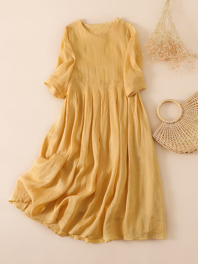 Ramie Festliches Weites Plisseekleid