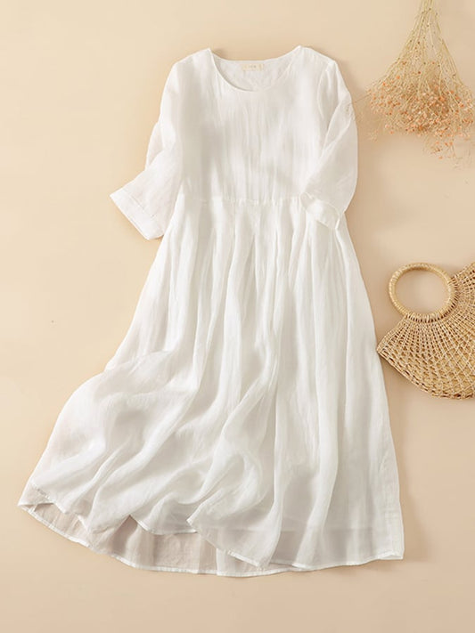Ramie Festliches Weites Plisseekleid