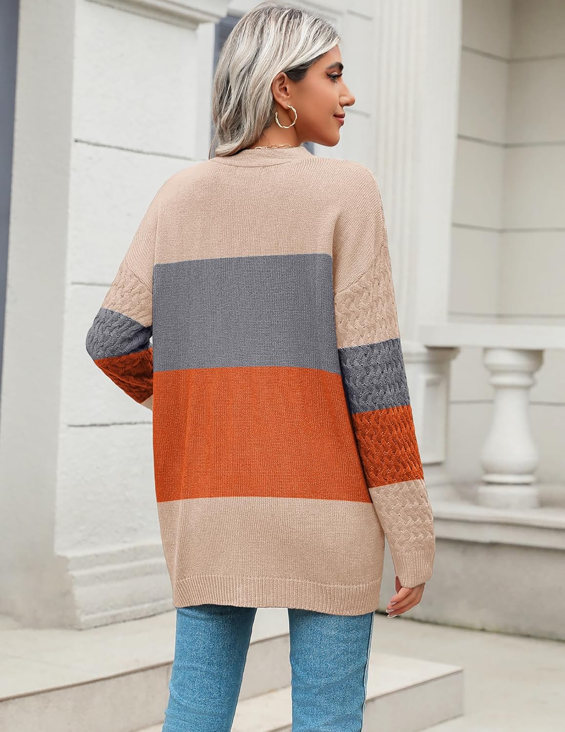 Zeagoo Damen Langarm Grobstrick Cardigan Herbststrickjacken Knopfleiste Offen Vorne Oberbekleidung mit Taschen 2024