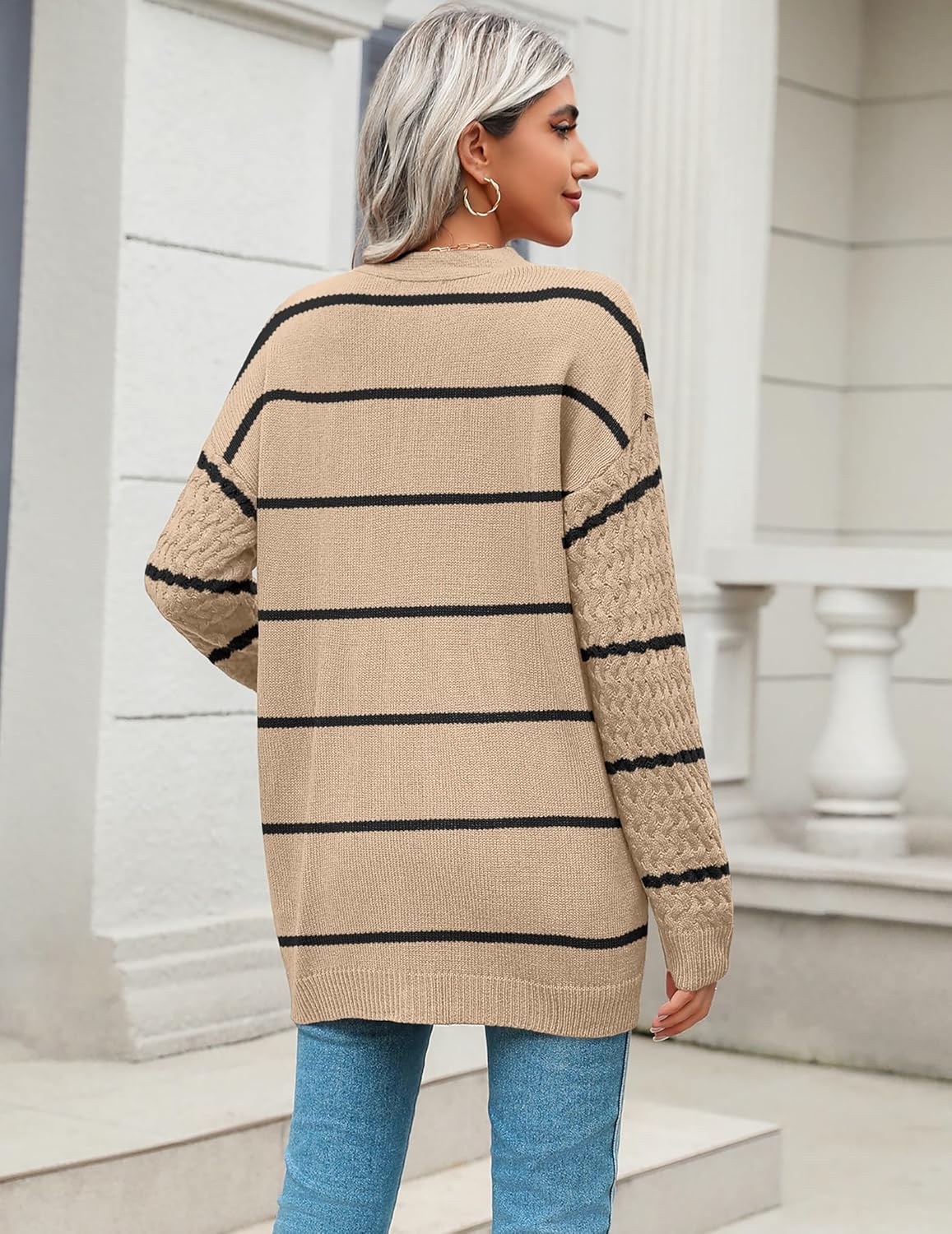 Zeagoo Damen Langarm Grobstrick Cardigan Herbststrickjacken Knopfleiste Offen Vorne Oberbekleidung mit Taschen 2024