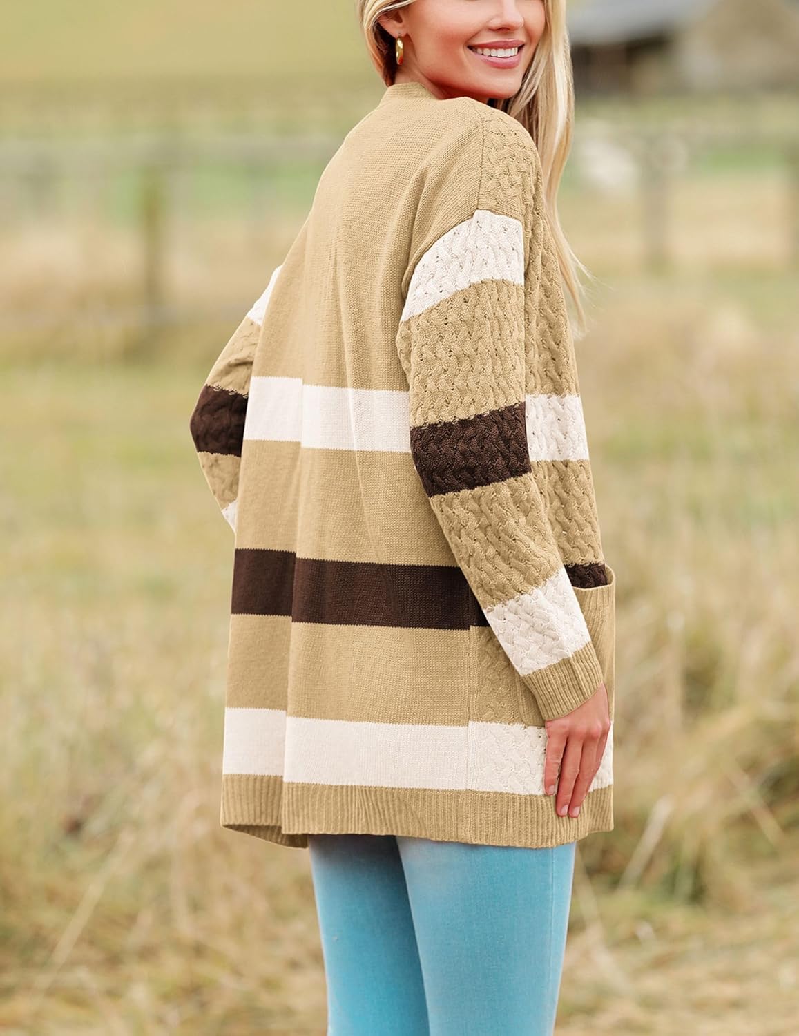 Zeagoo Damen Langarm Grobstrick Cardigan Herbststrickjacken Knopfleiste Offen Vorne Oberbekleidung mit Taschen 2024