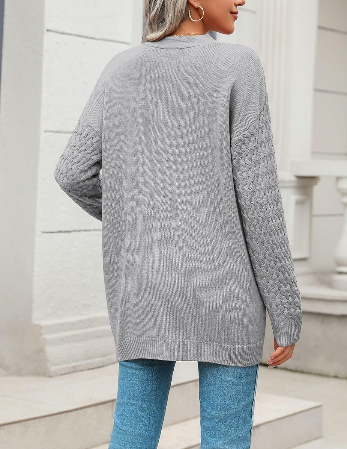Zeagoo Damen Langarm Grobstrick Cardigan Herbststrickjacken Knopfleiste Offen Vorne Oberbekleidung mit Taschen 2024