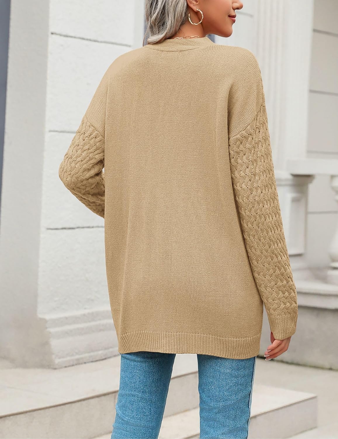 Zeagoo Damen Langarm Grobstrick Cardigan Herbststrickjacken Knopfleiste Offen Vorne Oberbekleidung mit Taschen 2024