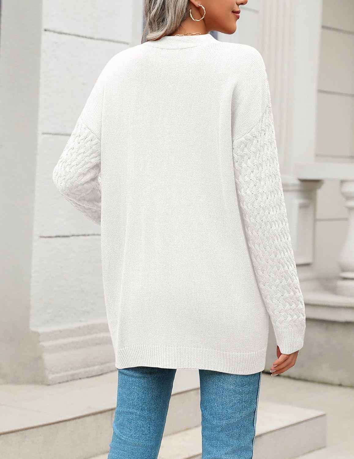 Zeagoo Damen Langarm Grobstrick Cardigan Herbststrickjacken Knopfleiste Offen Vorne Oberbekleidung mit Taschen 2024