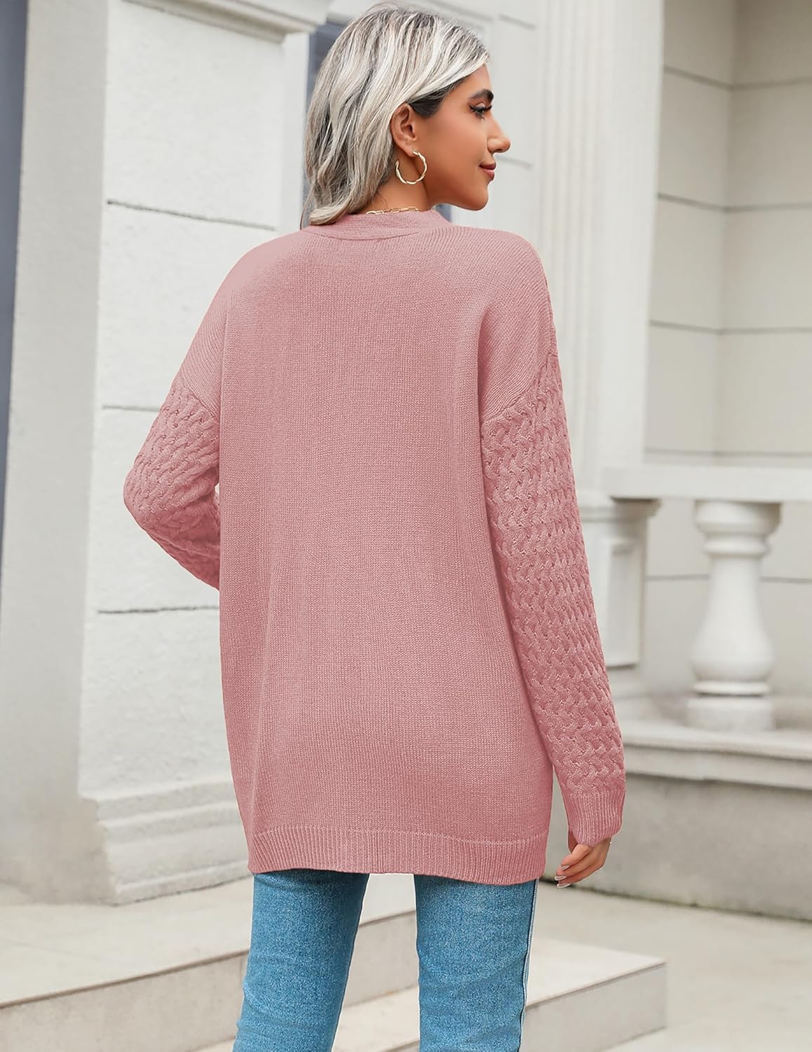Zeagoo Damen Langarm Grobstrick Cardigan Herbststrickjacken Knopfleiste Offen Vorne Oberbekleidung mit Taschen 2024