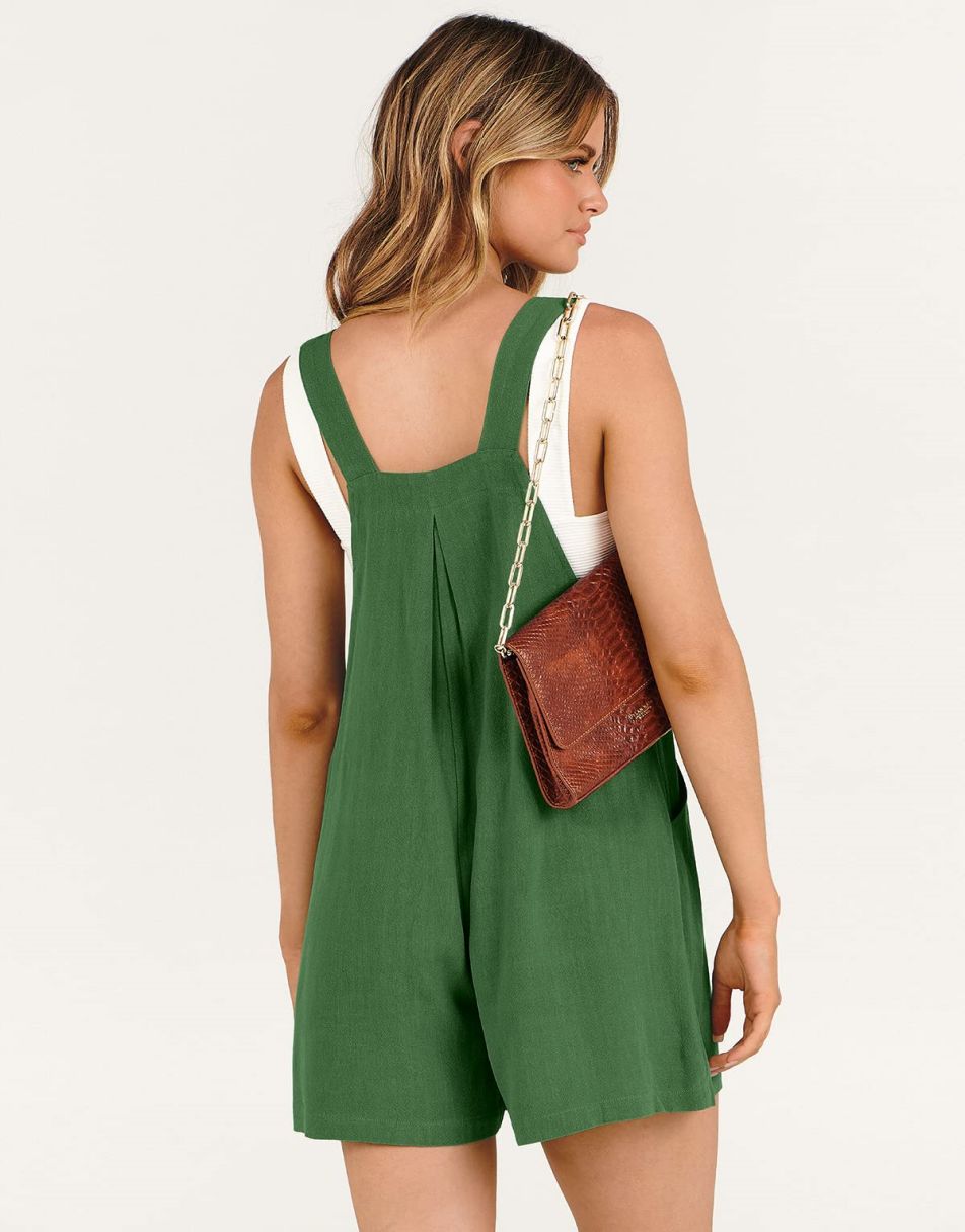 ANRABESS Casual Adjustable Strap Linen Short Bib Overalls Jumpsuit Rompers