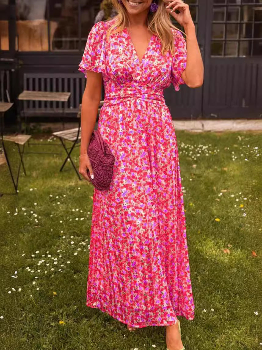 🔥Bis zu 69% RABATT heute🔥Damen Sommer 2025 Elsie Klassisches V-Ausschnitt Blumenkleid