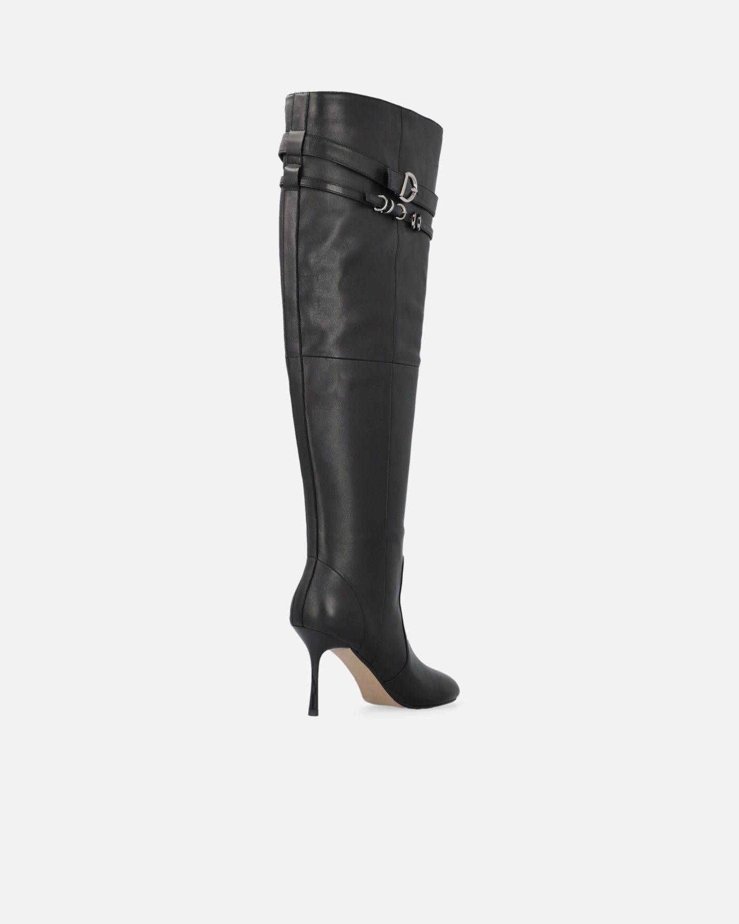Knee-high nappa leather boots with heel and strap