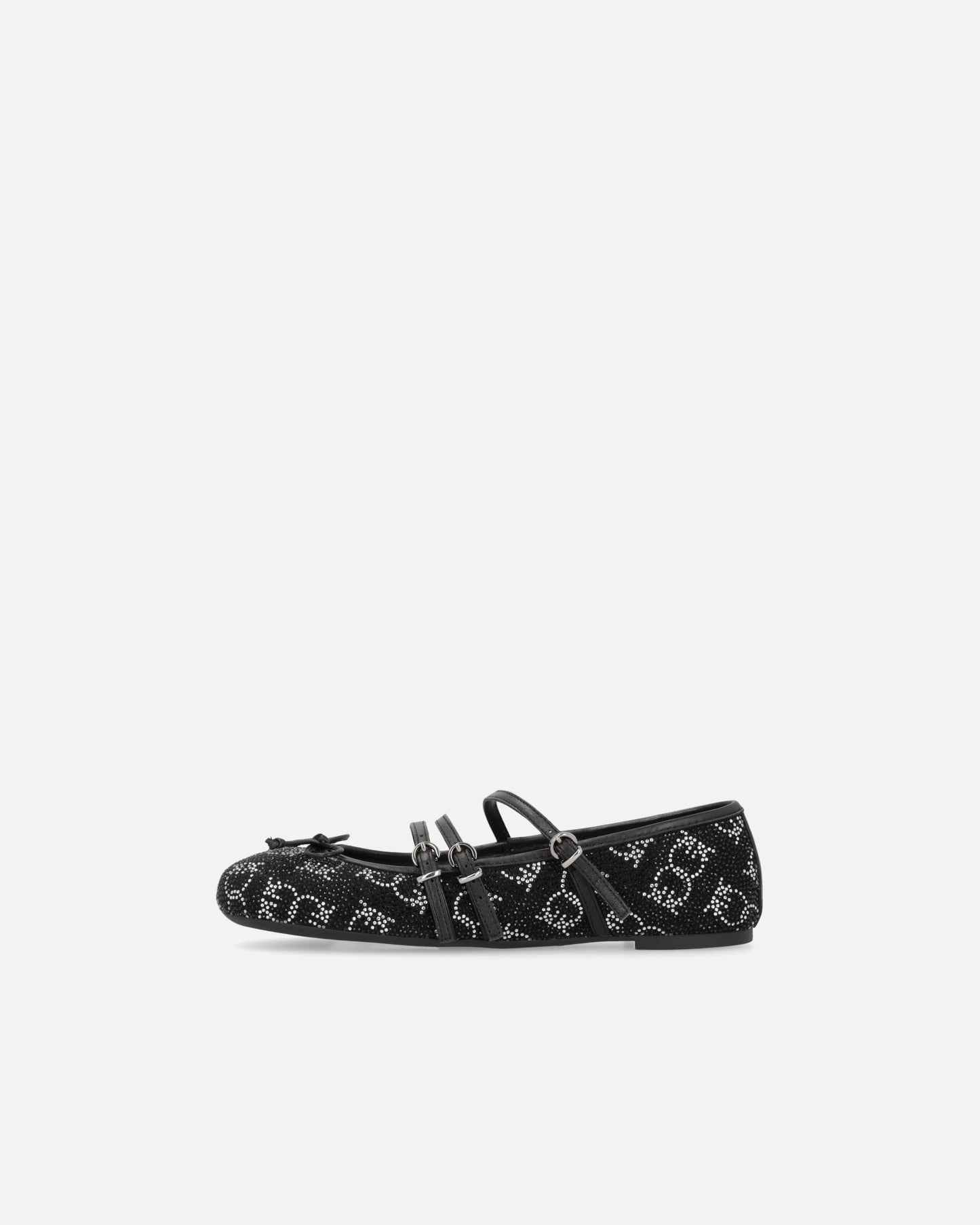 Monogram ballet flats with rhinestones and bow at the toe