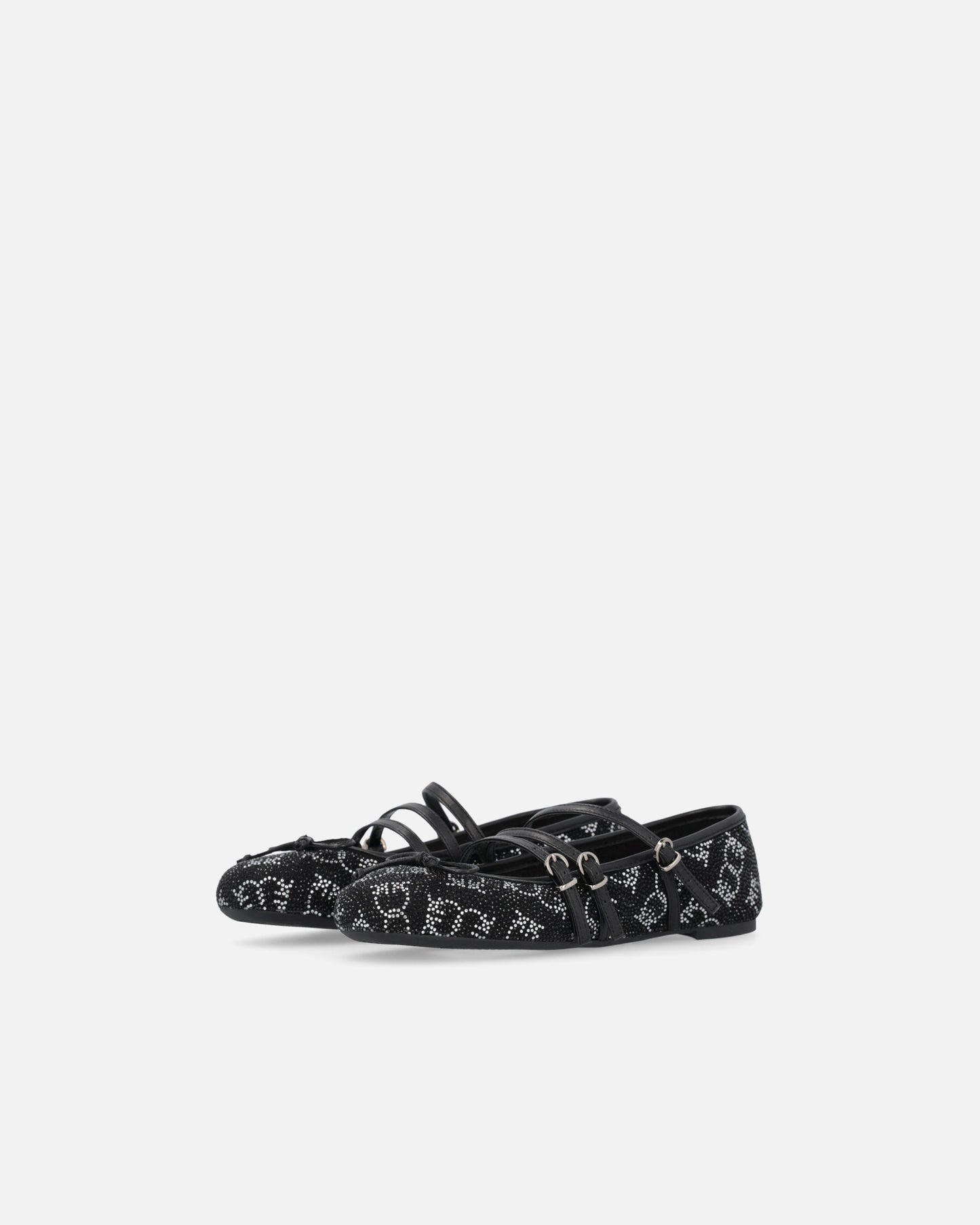 Monogram ballet flats with rhinestones and bow at the toe