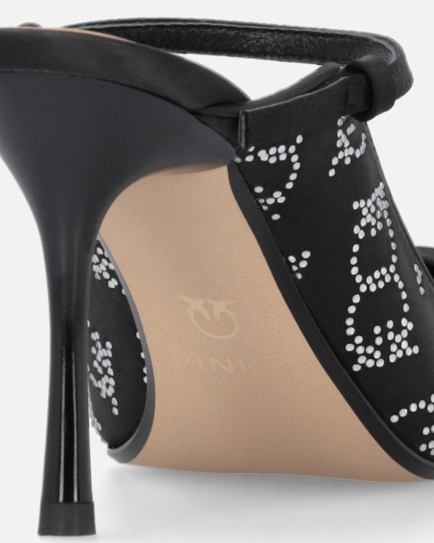 Rhinestoned satin slip-ons with heel