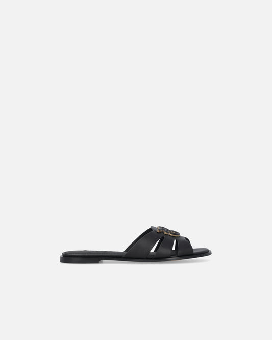 Leather slip-on sandals with Love Birds logo