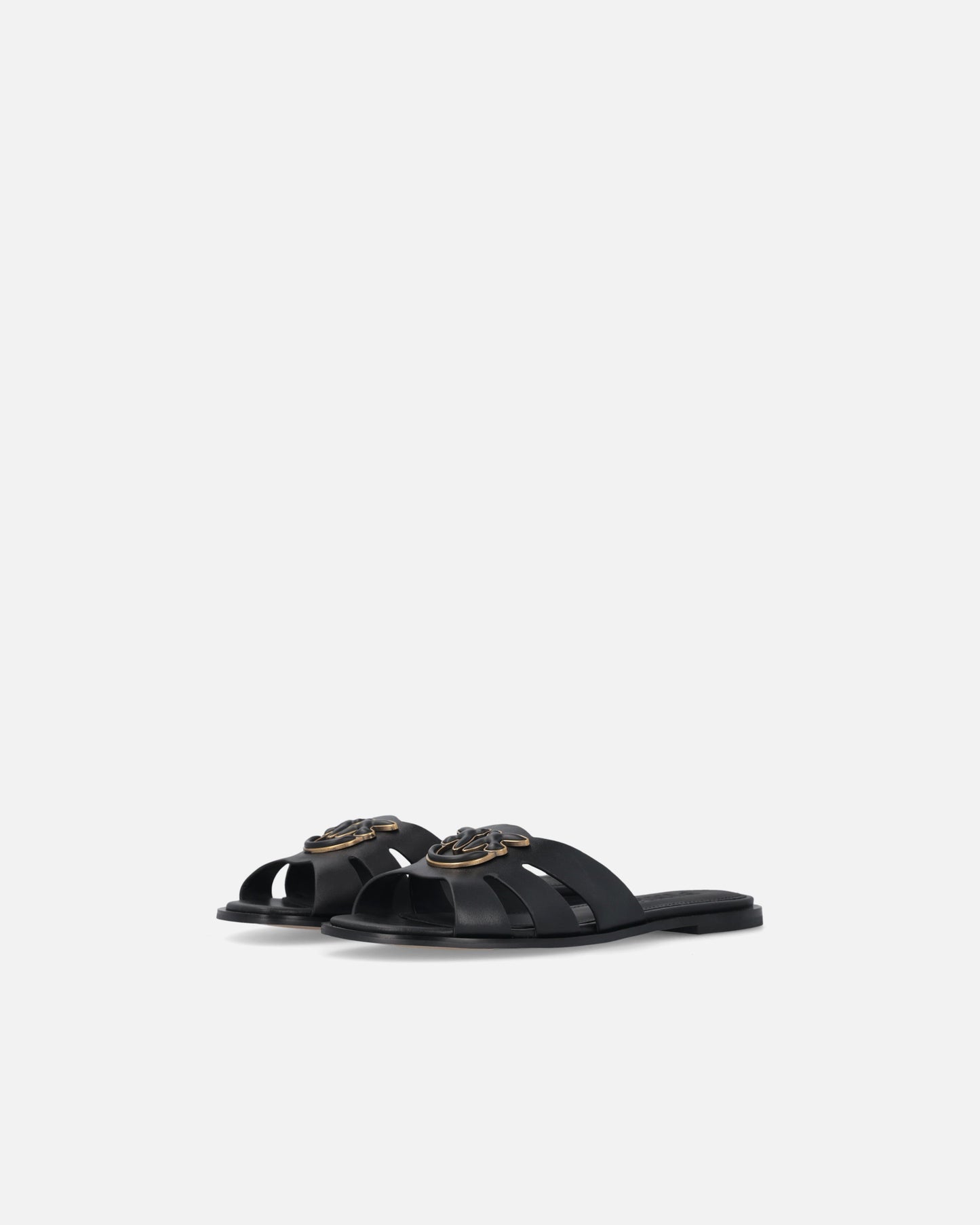 Leather slip-on sandals with Love Birds logo