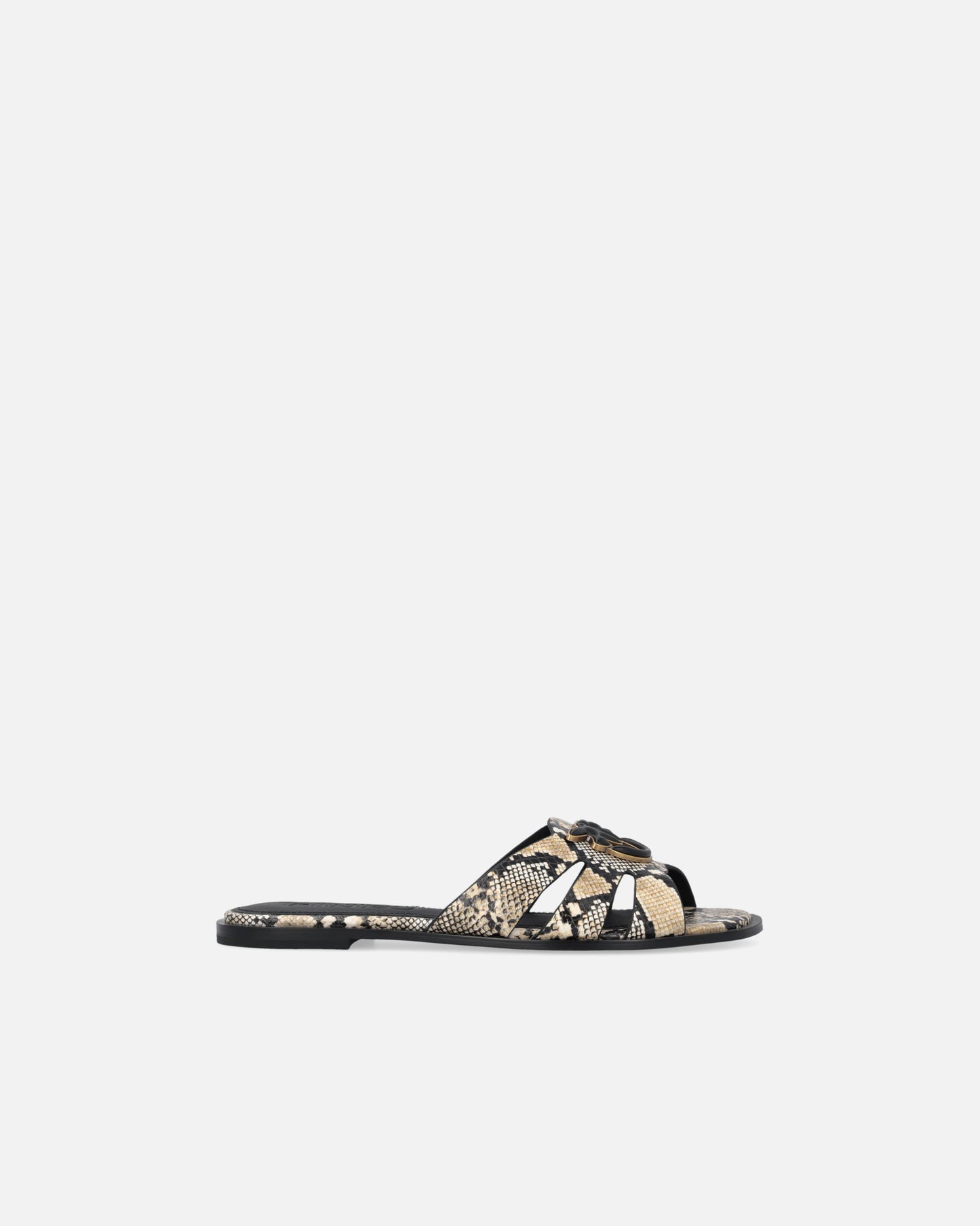 Leather slip-on sandals with python print and Love Birds logo