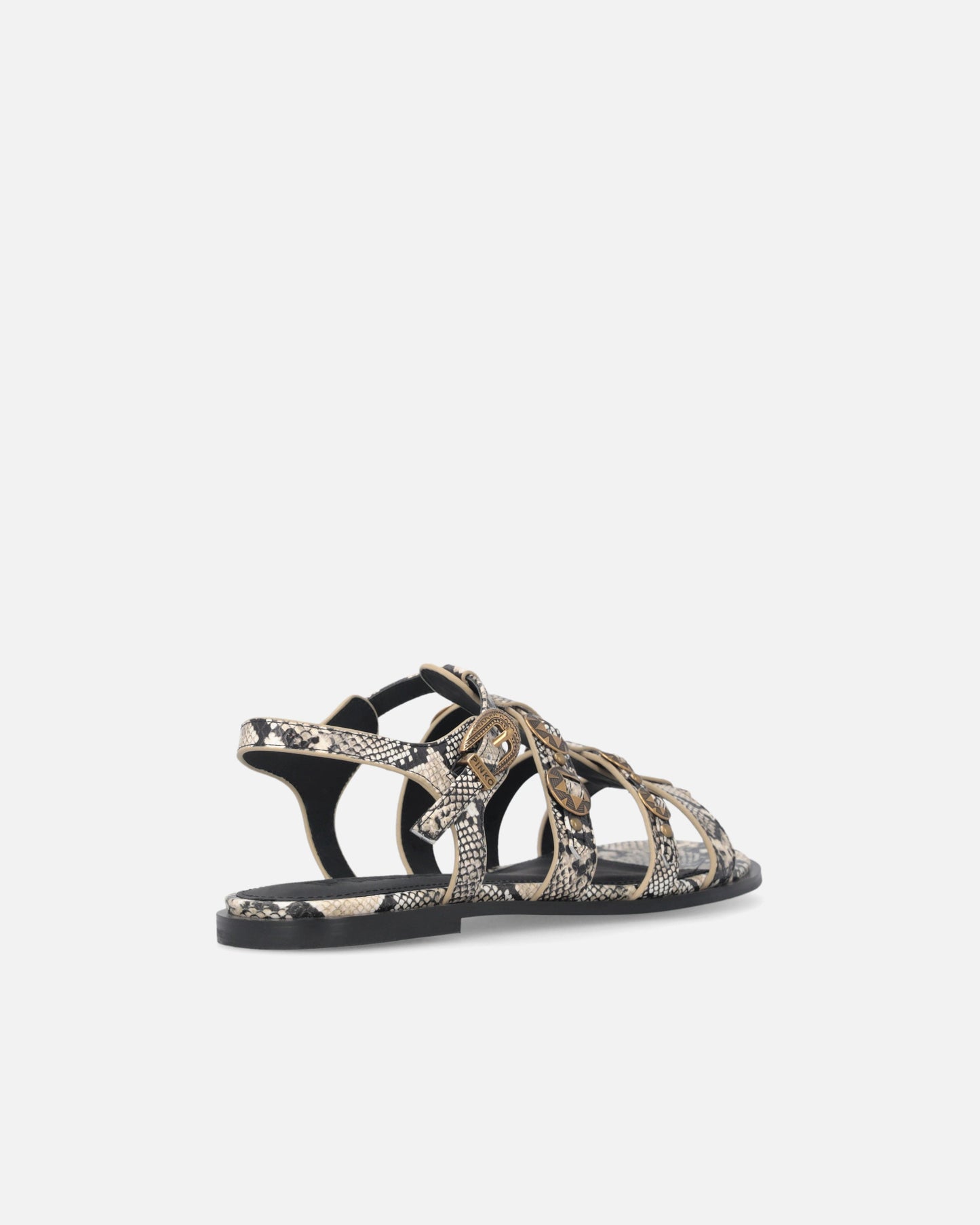 Flat leather sandals with python print and studs