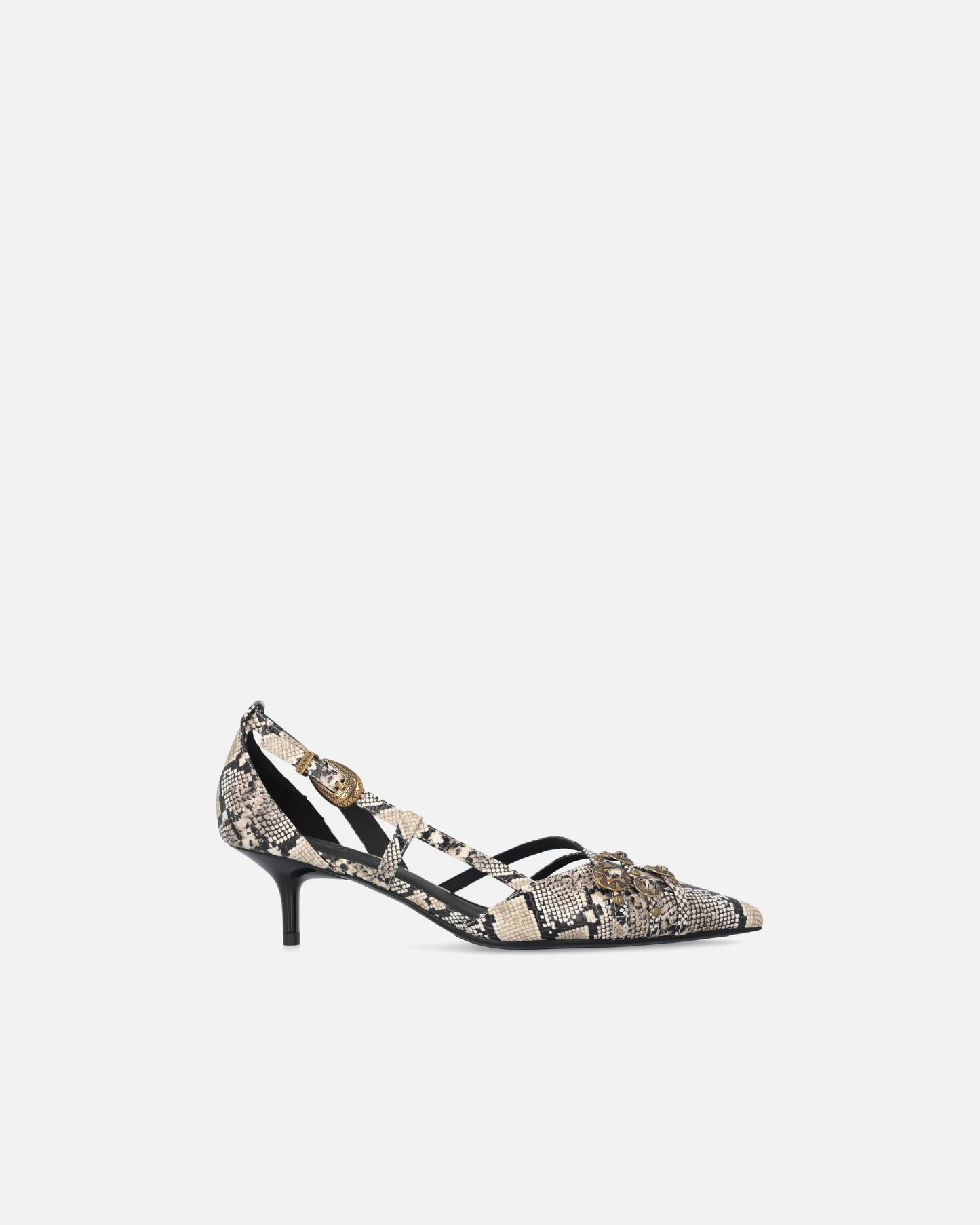 Pumps with python print and jewel studs