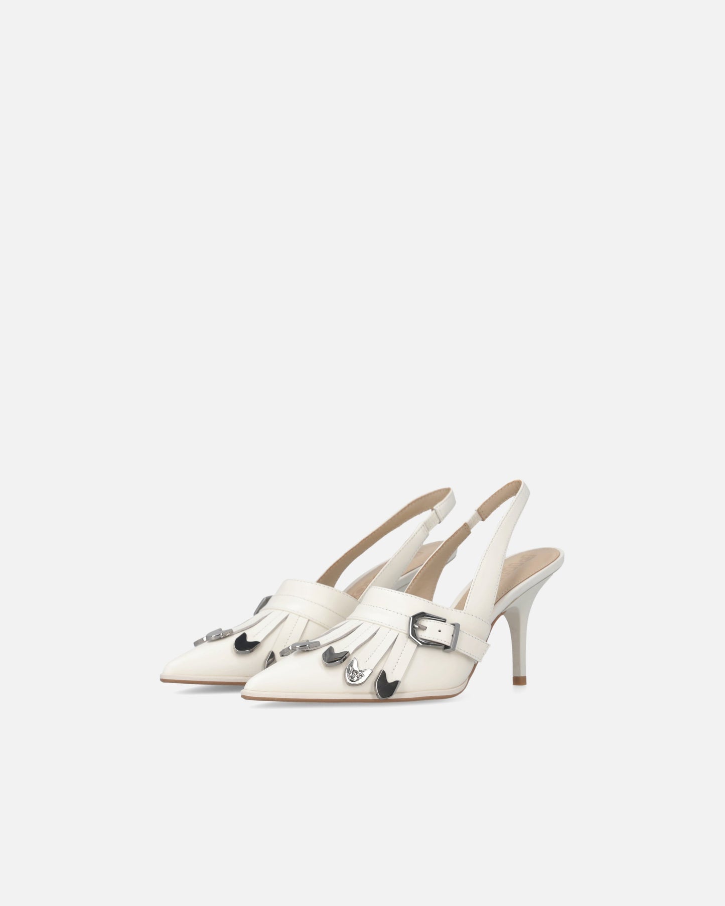 Leather slingbacks with saddlery-inspired details