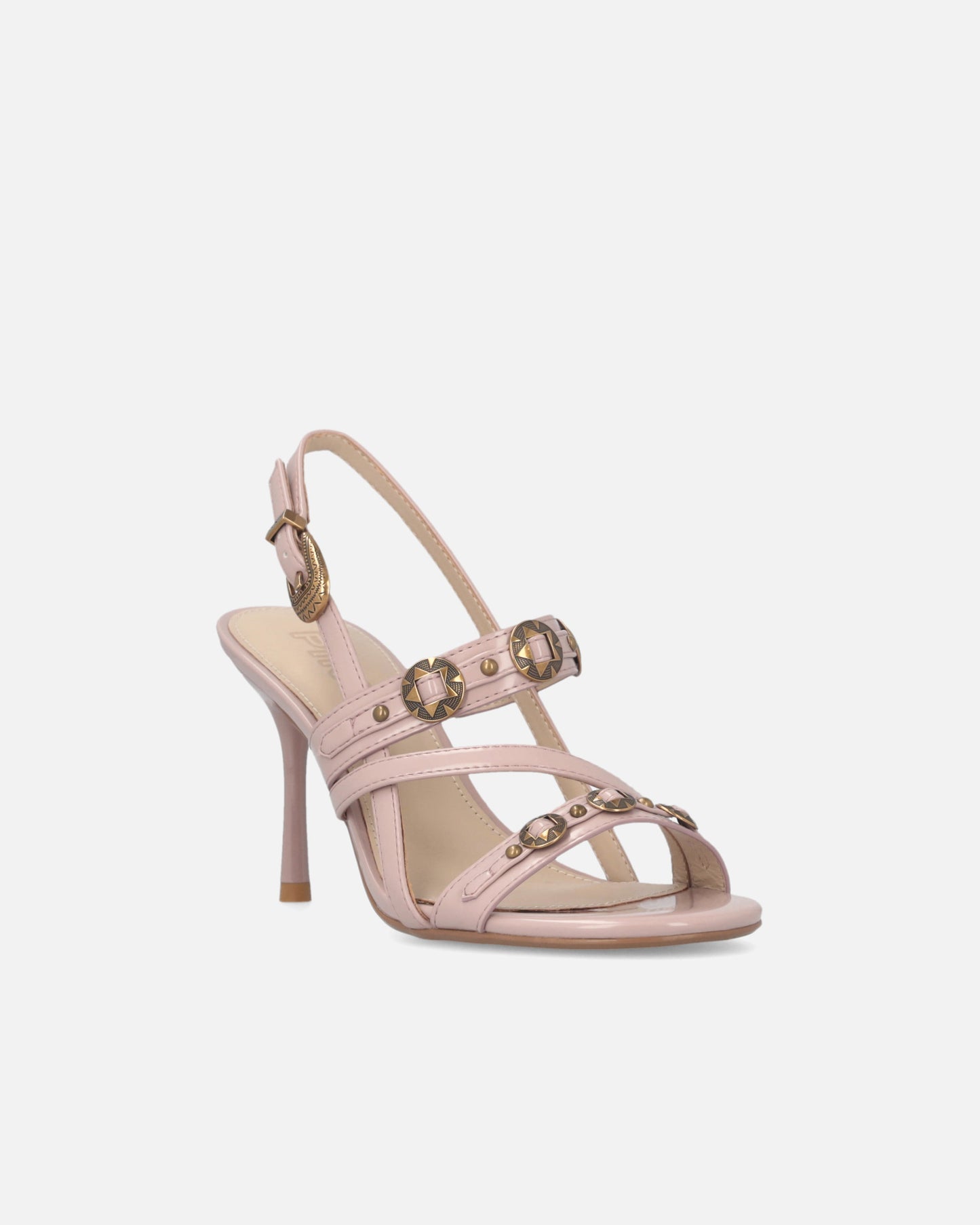 High slingback sandals with straps and studs