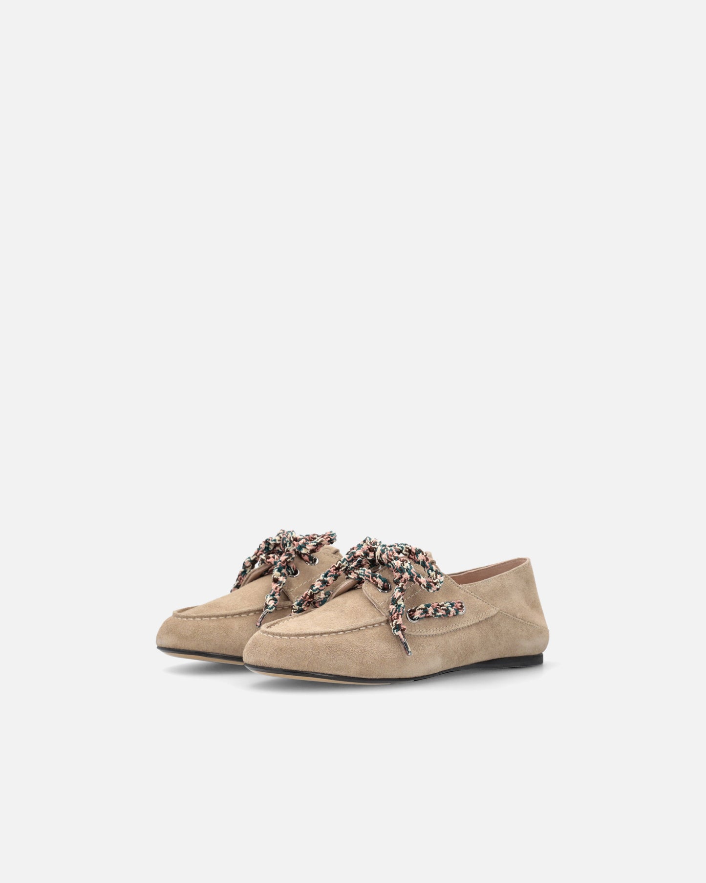 Suede moccasins with multicoloured laces