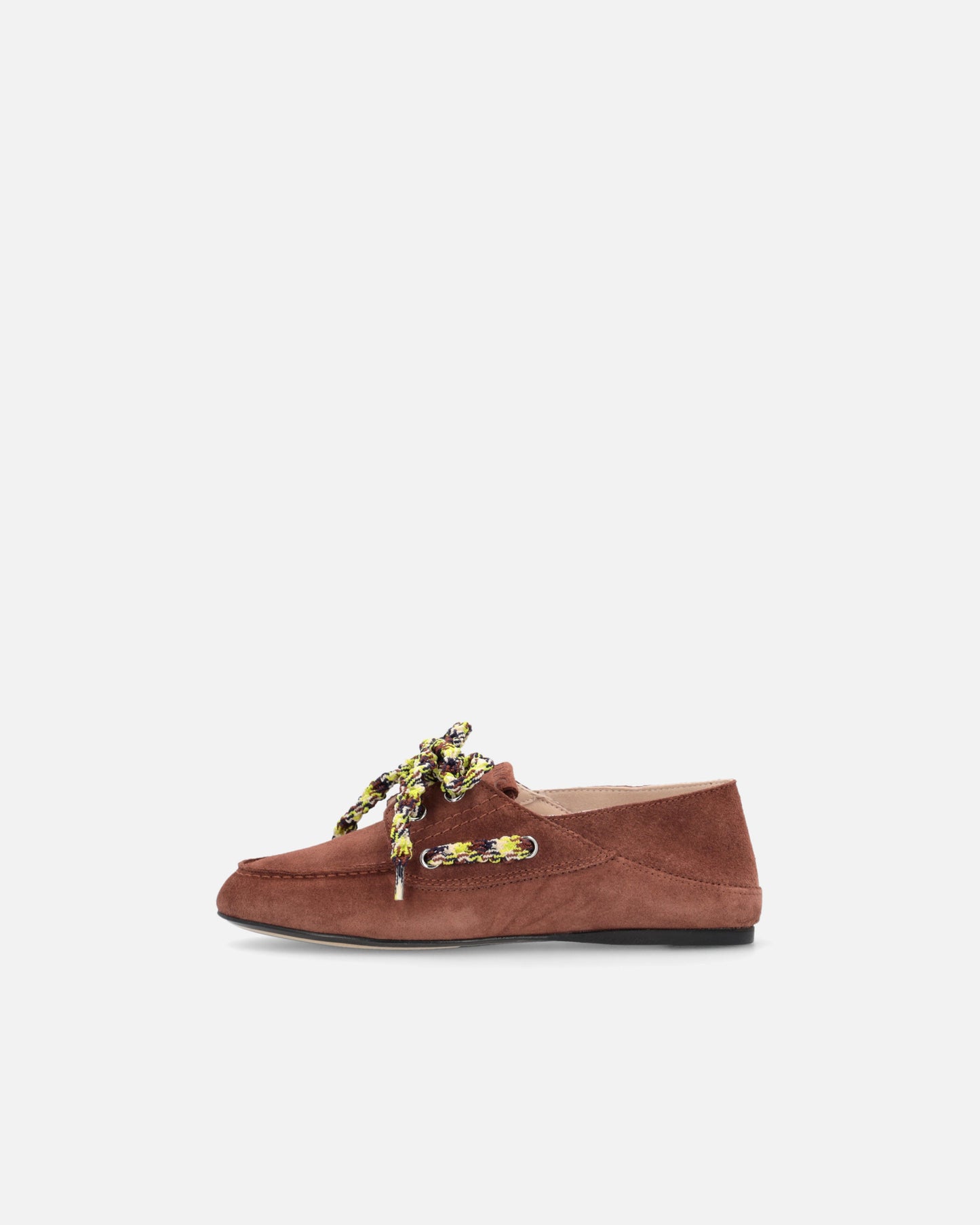Suede moccasins with multicoloured laces