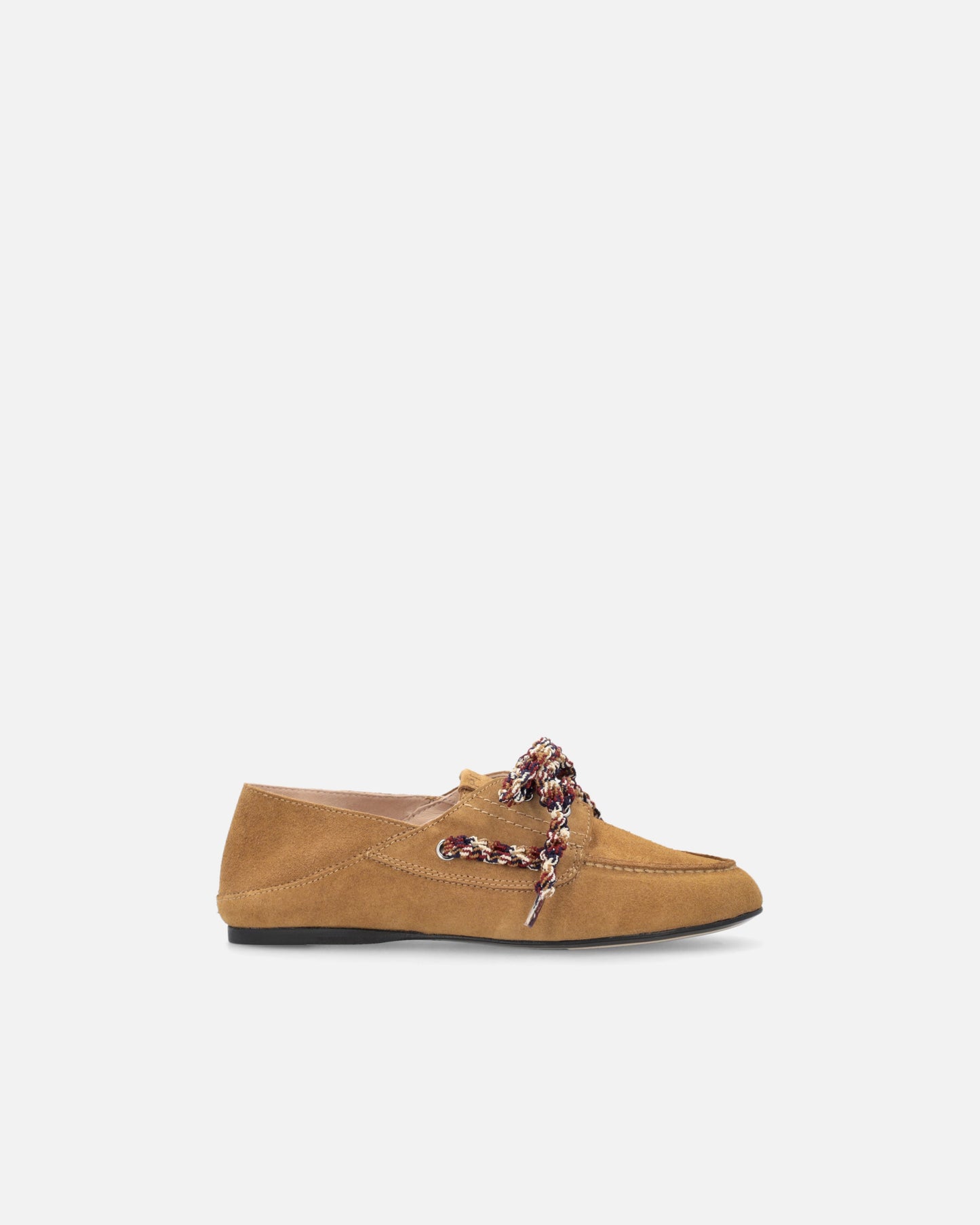 Suede moccasins with multicoloured laces