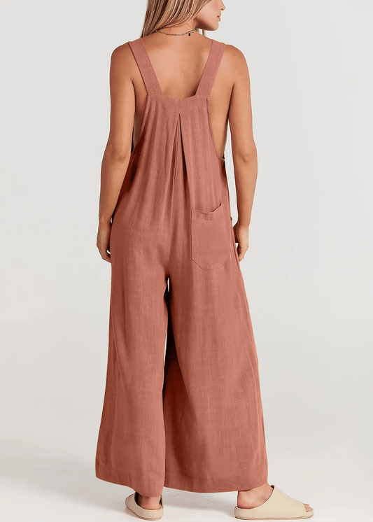 Ärmelloser Jumpsuit mit weitem Bein und Taschen