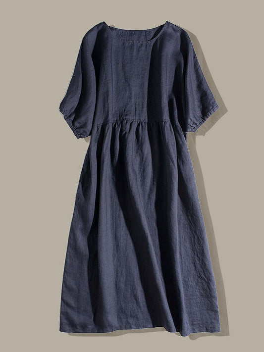Literarisches und retro Baumwoll-Leinen-Kleid