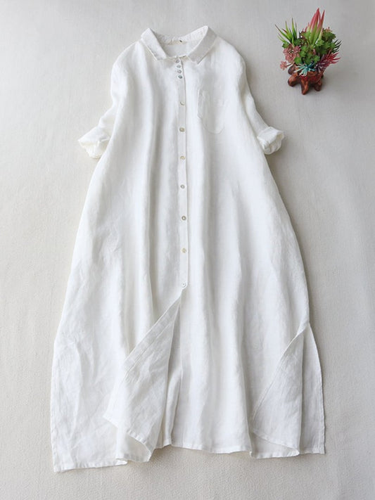 Literarisches Retro Baumwoll-Leinen Hemdkleid