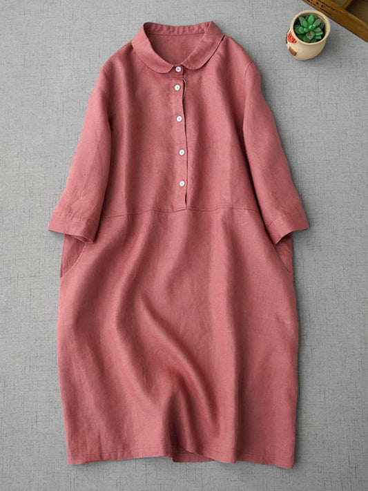 Literarisches Retro Baumwoll-Leinen Hemdkleid