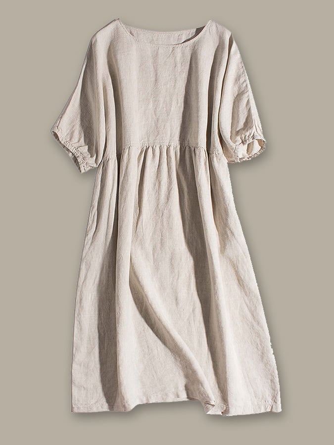 Literarisches und retro Baumwoll-Leinen-Kleid