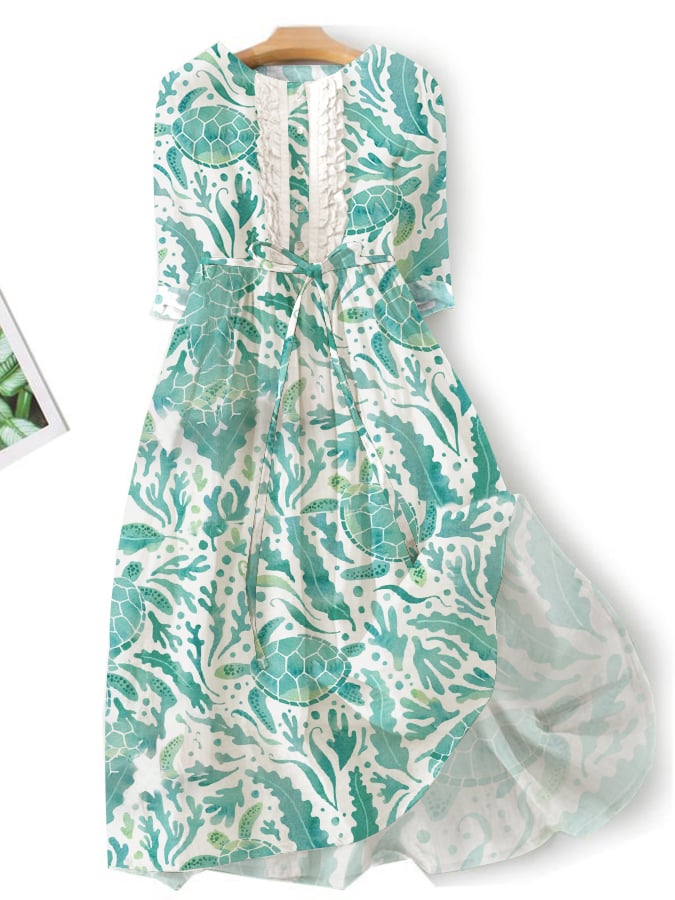 Lässiges Blumen-Print-Kleid im literarischen Stil