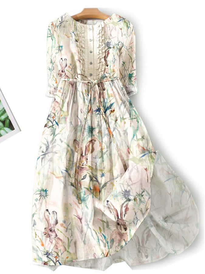 Lässiges Blumen-Print-Kleid im literarischen Stil