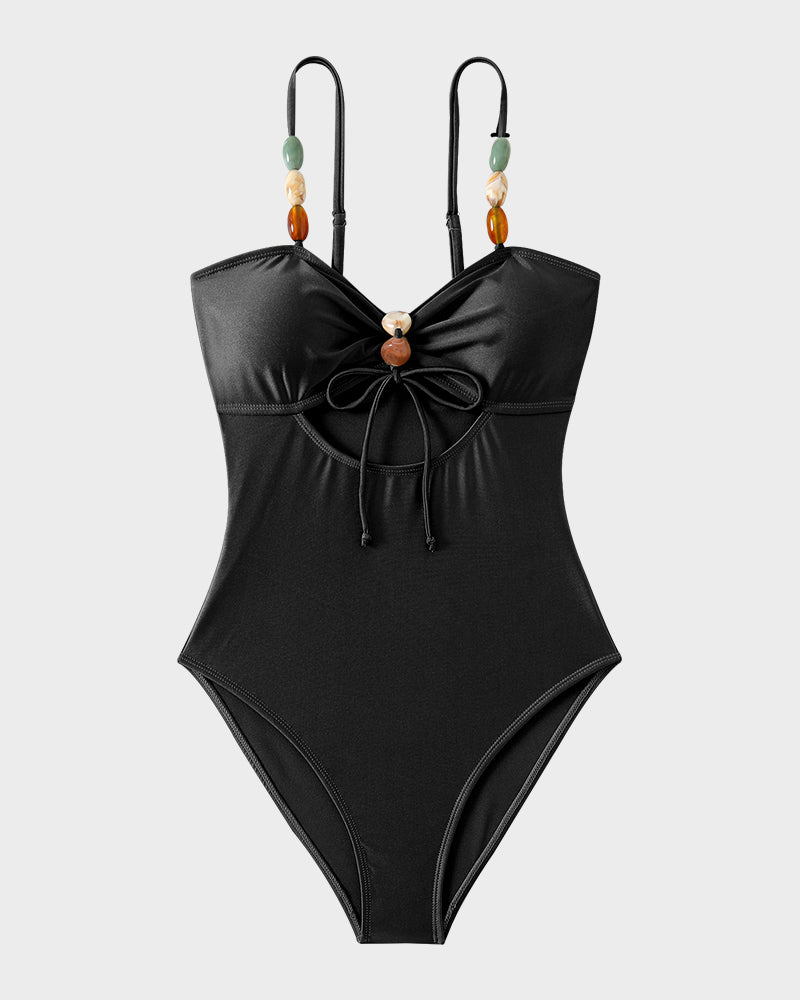 Eleganter Perlen-Satin-Badeanzug mit Cut-Outs