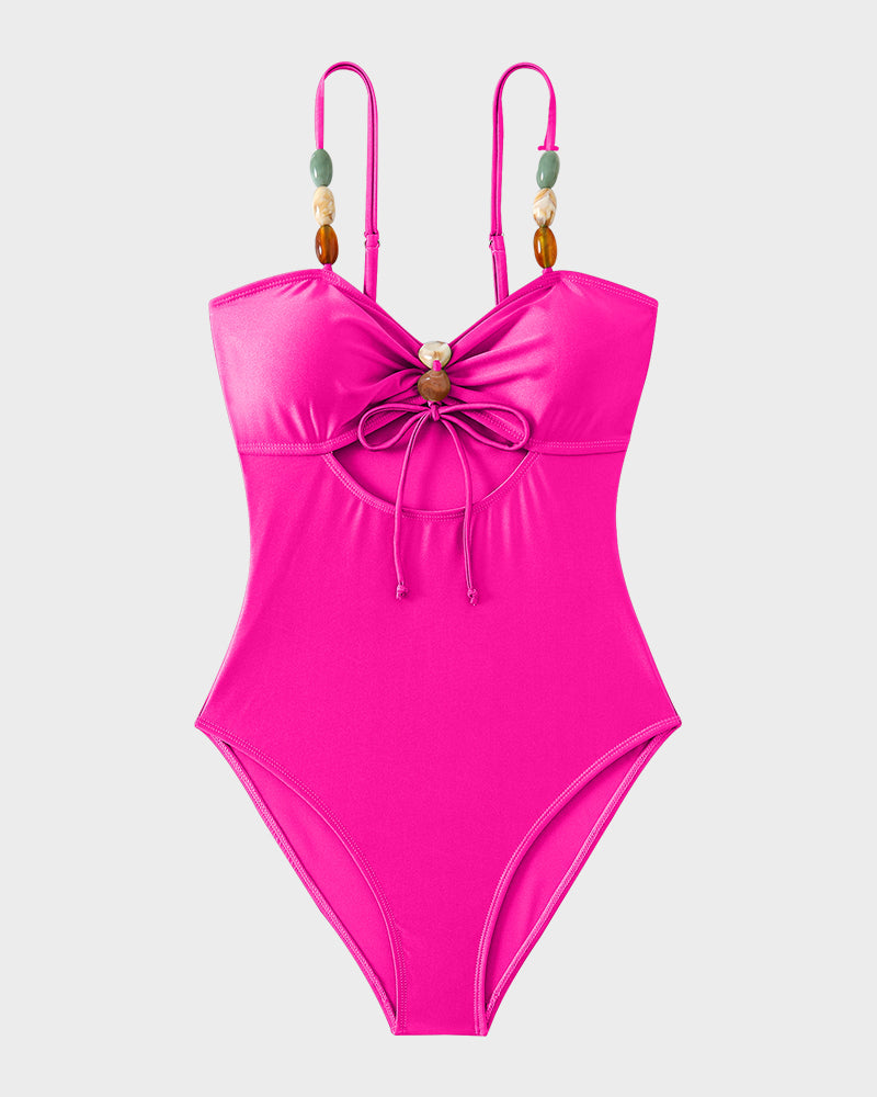 Eleganter Perlen-Satin-Badeanzug mit Cut-Outs