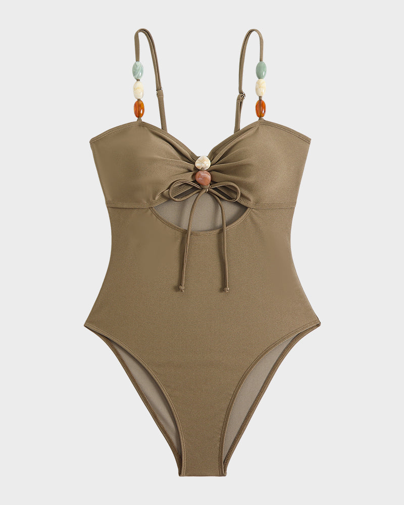 Eleganter Perlen-Satin-Badeanzug mit Cut-Outs